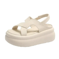 New Summer Women Chunky Sandals Leather High Platform Trainers Breathable Casual Slippers Shoes Woman 7.5CM Heels Wedge