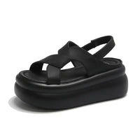 New Summer Women Chunky Sandals Leather High Platform Trainers Breathable Casual Slippers Shoes Woman 7.5CM Heels Wedge