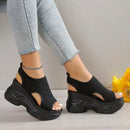 Thick Soled Sandals For Women Summer Mesh Breathable Peep Toe Sloping Heel Sandals Plus Size Sports Walking Mesh Flat