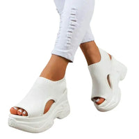 Thick Soled Sandals For Women Summer Mesh Breathable Peep Toe Sloping Heel Sandals Plus Size Sports Walking Mesh Flat