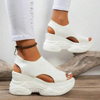 Thick Soled Sandals For Women Summer Mesh Breathable Peep Toe Sloping Heel Sandals Plus Size Sports Walking Mesh Flat