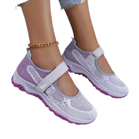White and purple Mary Jane sneakers.
