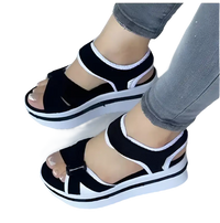 Black and white platform sandals.