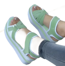 Green platform sandals.