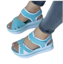 Light blue platform sandals.