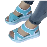Light blue platform sandals.