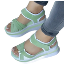 Light green platform sandals.
