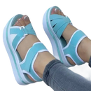 Light blue platform sandals.