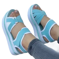 Light blue platform sandals.