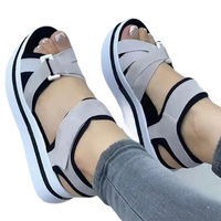Platform sandals with gray straps.