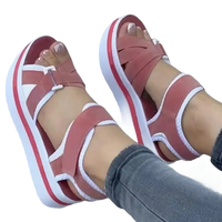 Platform sandals with pink straps.