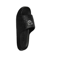 Black slipper with cartoon design.