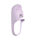Lavender slipper with cartoon face.