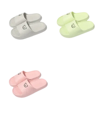 Three pairs of cartoon-emblazoned, pastel-colored slides.