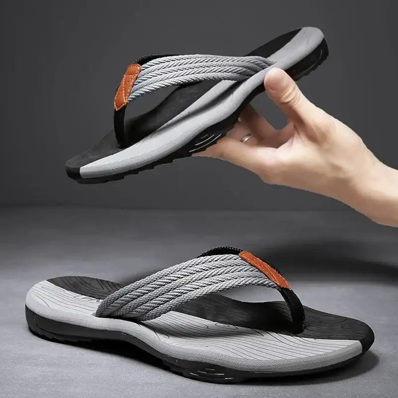 Comfy Gray and Black Casual Flip Flops Men's Summer Slippers