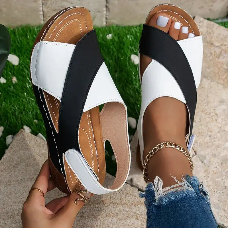 Comfy Two Tone Sandals Shoes Women Summer Fashion