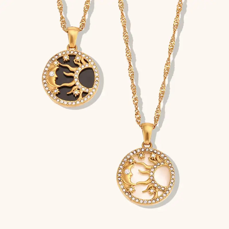 Sun and Moon XingX Shell Necklace Set Stunning Gold