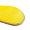 Yellow shoe insole with perforations.
