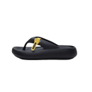 Black flip-flop with yellow accent.