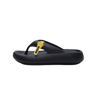 Black flip-flop with yellow accent.