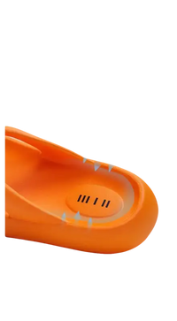 Orange cushioned sandal.