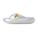 Silver flip-flop sandal with yellow accent.