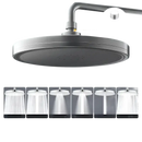Round rainfall shower head with six spray modes.