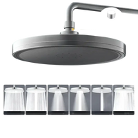Round rainfall shower head with six spray modes.