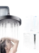 Shower head with water flowing.