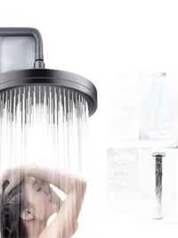 Shower head with water flowing.
