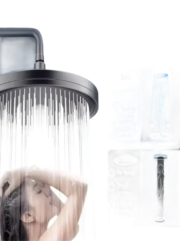 Shower head with water flowing.