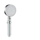 Silver handheld shower head.