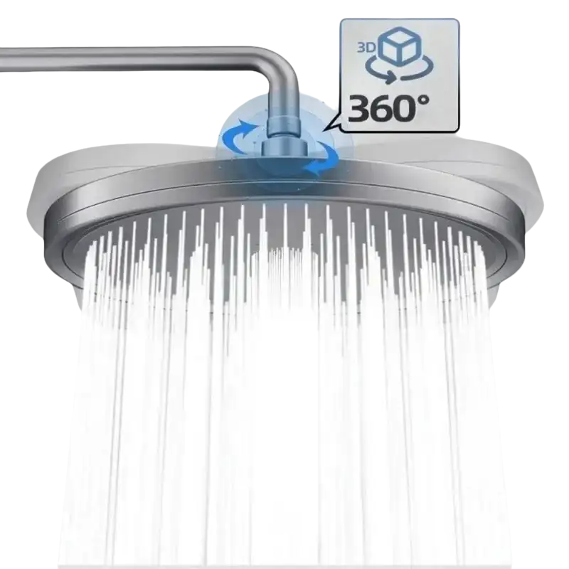 Adjustable shower head with water flowing.