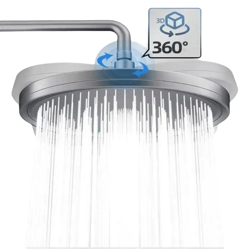 Adjustable shower head with water flowing.
