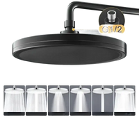 Black rainfall shower head with six spray modes.