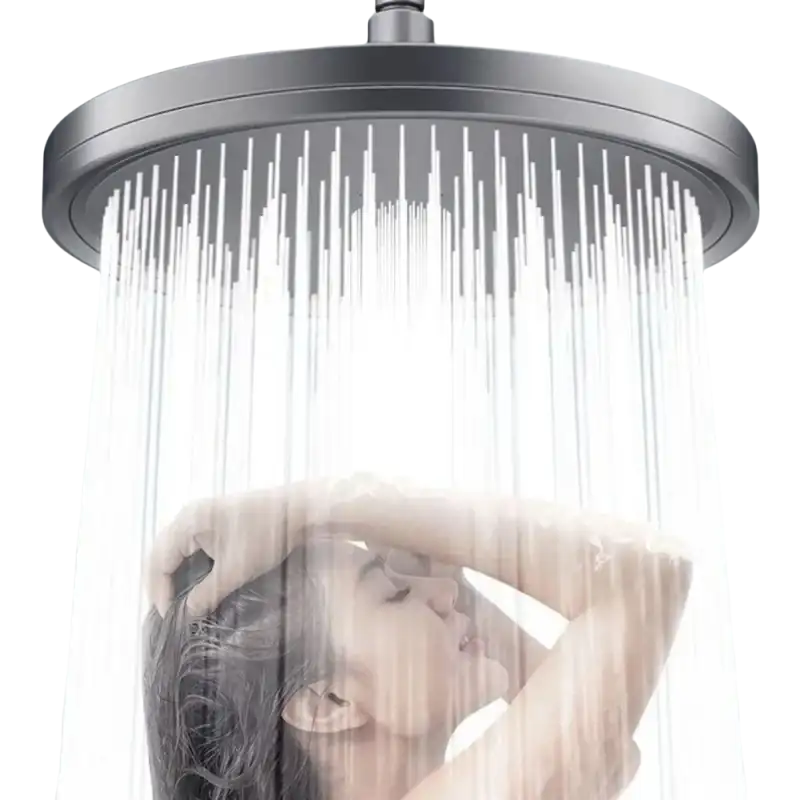 Overhead shower with cascading water.