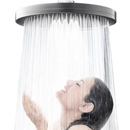 Overhead shower with woman.