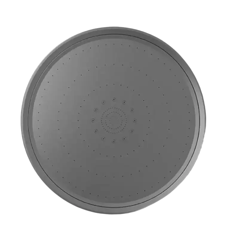Round gray shower head.