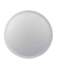 Round white shower head.