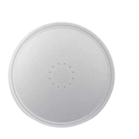 Round white shower head.
