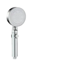 Silver handheld shower head.