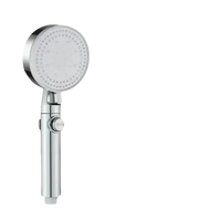 Silver handheld shower head.