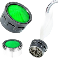 Faucet aerator attachments with green filters.