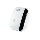 White Wi-Fi repeater with blue signal waves.
