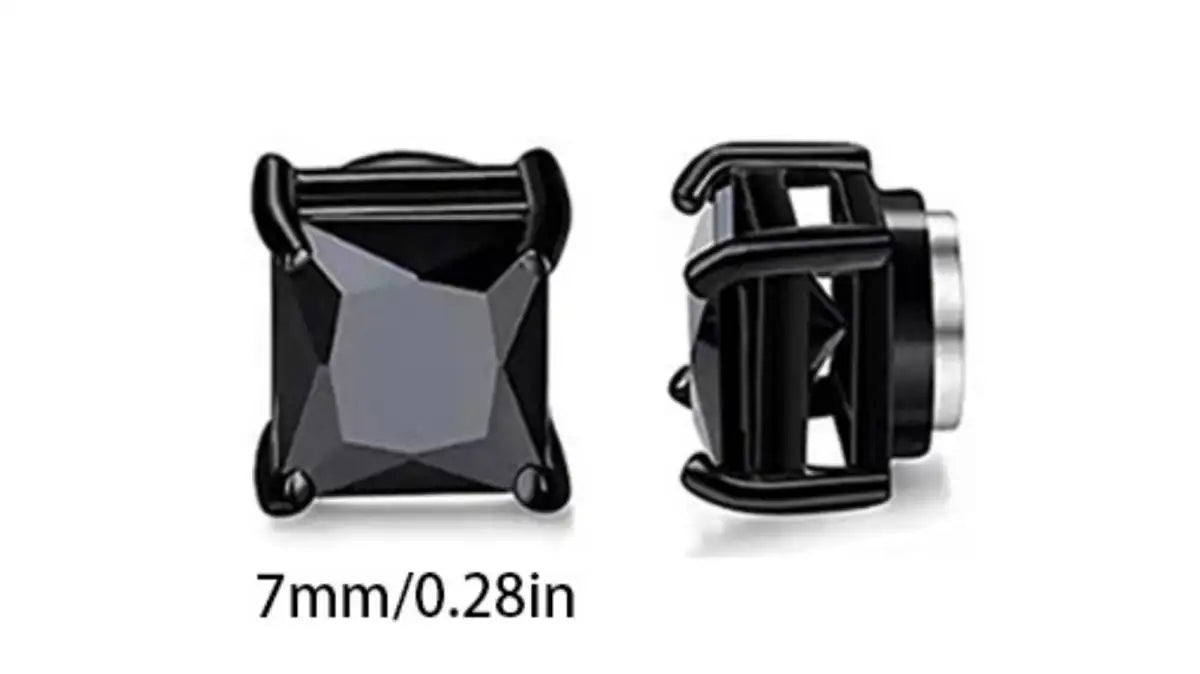 Korean Chic Stainless Steel Clip-On Earrings - 7mm Black Square 1 Pair