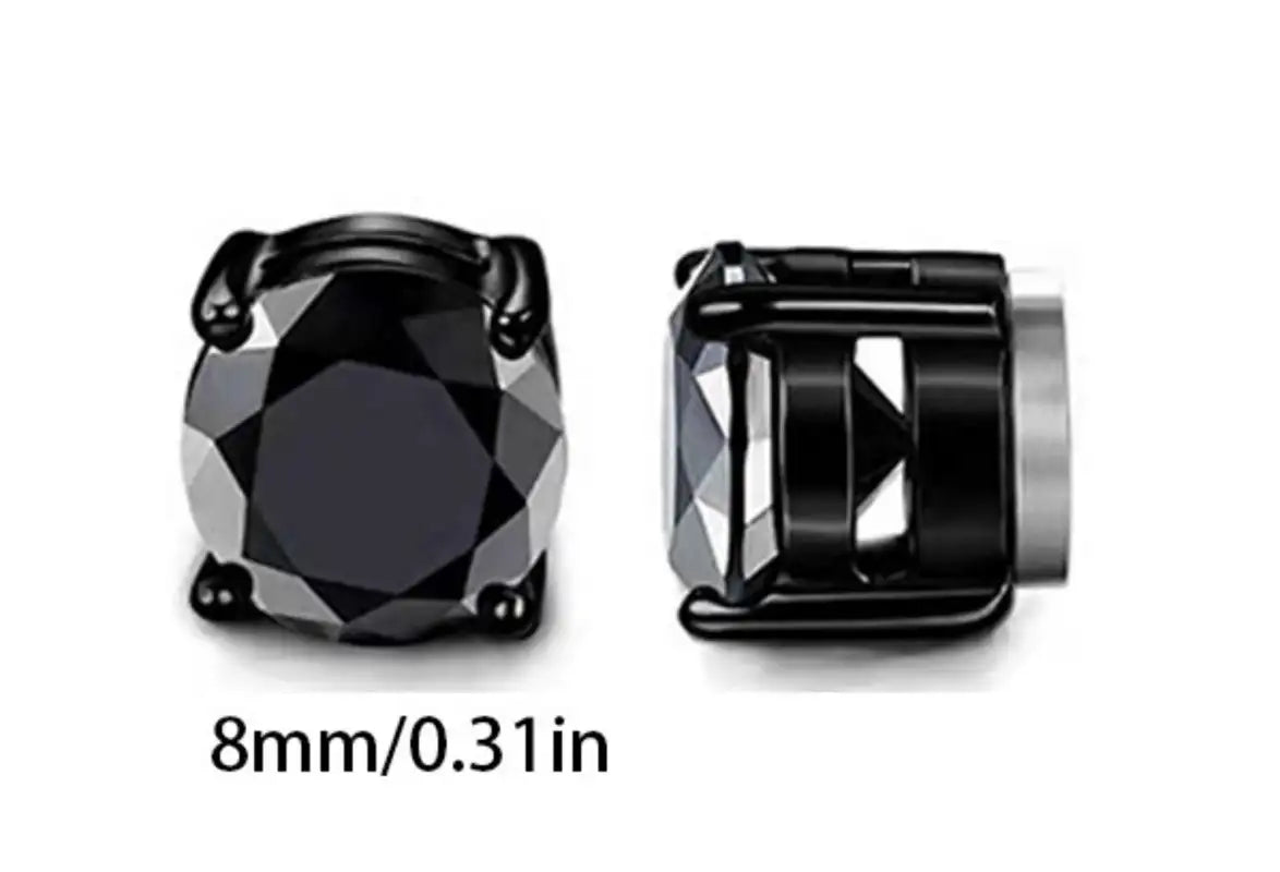 Korean Chic Stainless Steel Clip-On Earrings - 8mm Black Round 1 Pair