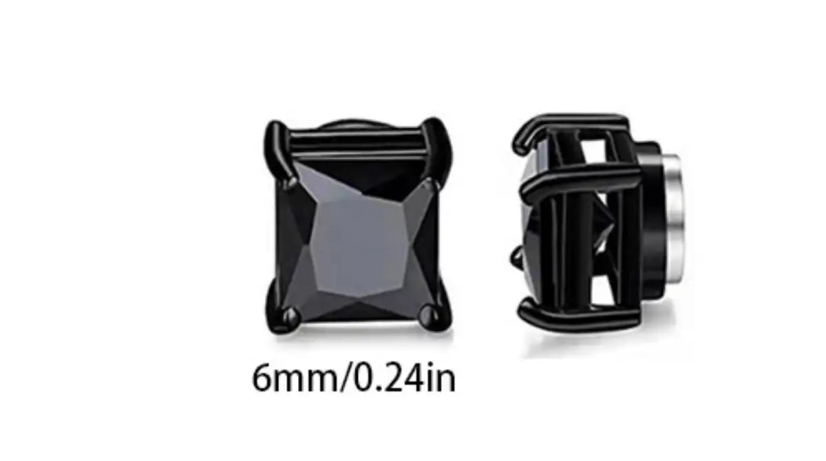 Korean Chic Stainless Steel Clip-On Earrings - 6mm Black Square 1 Pair
