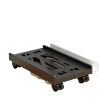 Black rolling computer stand.