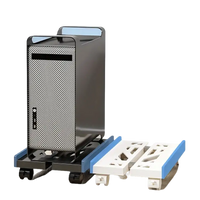 Computer tower on rolling stands.