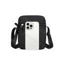 Black messenger bag with dimensions.